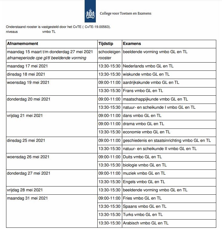 Examens Wolfert College